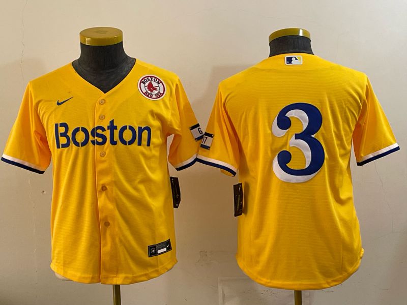 Youth 2025 Boston Red Sox #3 No Name Yellow City Edition Nike MLB Jersey style 08